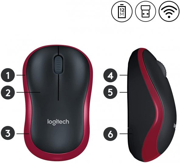 Logitech M185 Kırmızı Kablosuz Mouse 910-002237 - Resim 4