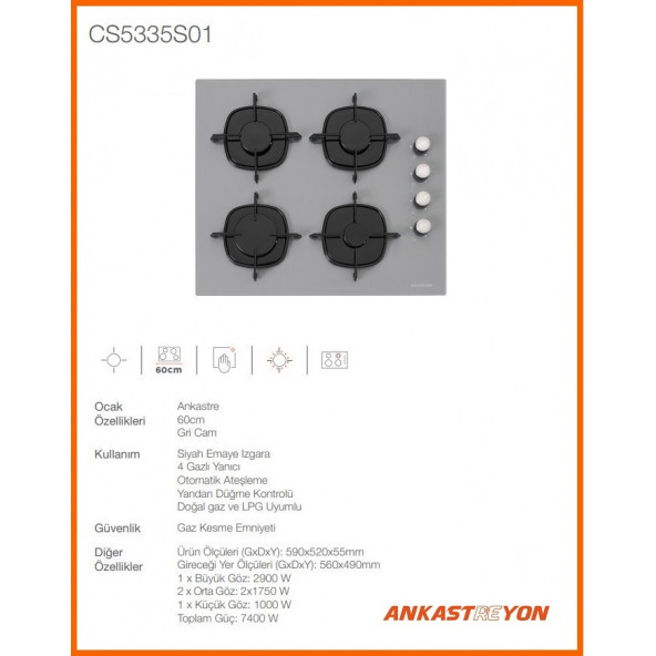 Silverline CS5335S02 Ankastre Ocak Gri - 2