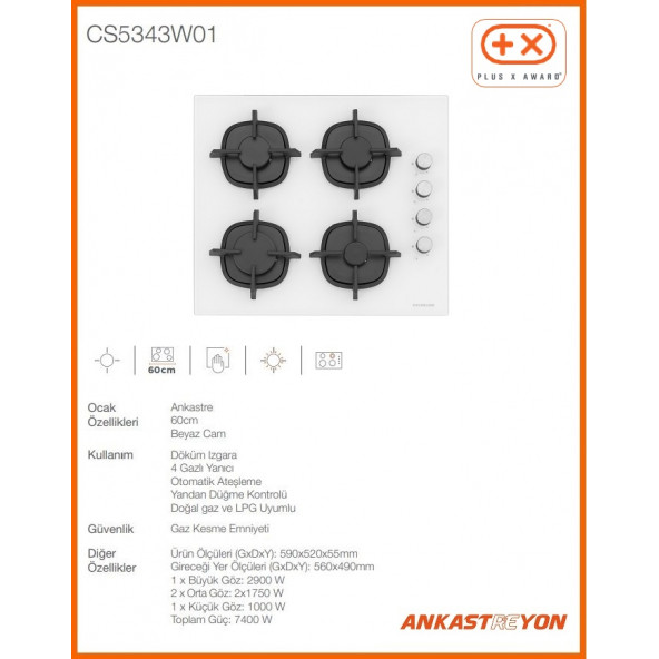 Silverline CS5343W01 Ankastre Beyaz Döküm Ocak - 2