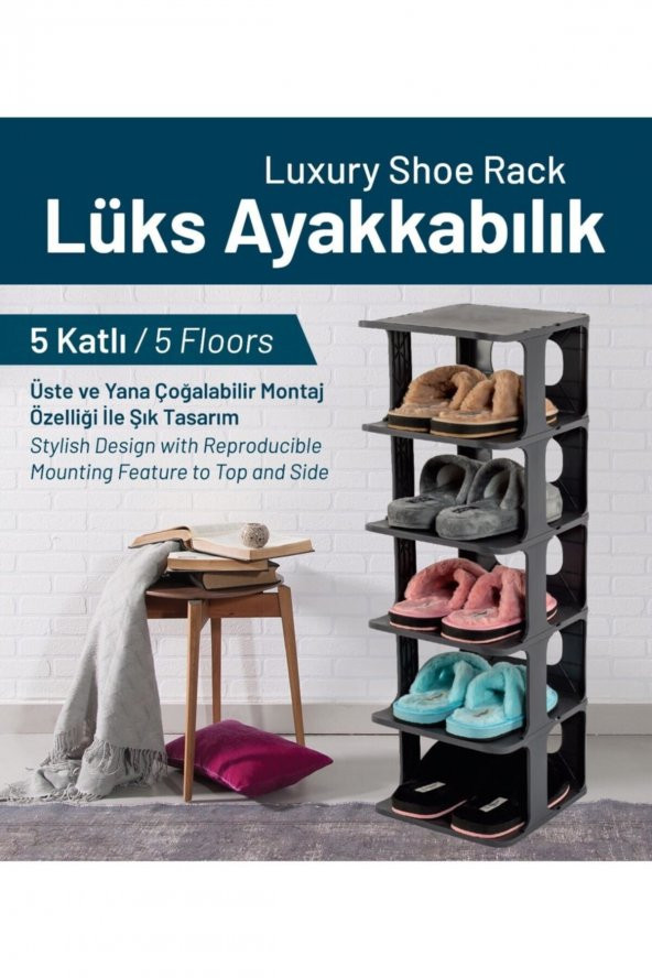 2 Adet 5 Katlı Ayakkabılık Arttırılabilir Ayakkabı Rafı Düzenleyici Organizer Siyah - 2