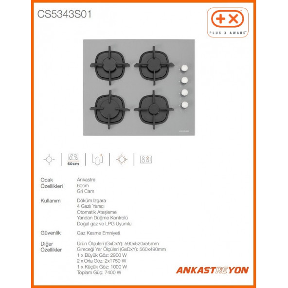 Silverline CS5343S01 Ankastre Gri Döküm Ocak - 2