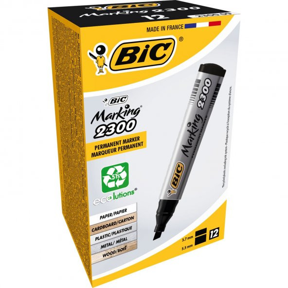 Bic Marker 2300 Kesik Uçlu Permanent Markör Siyah 12li Kutu