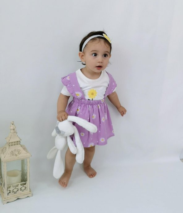 Papatya Aplikeli Lila Jile Çıtçıtlı Badi Takım