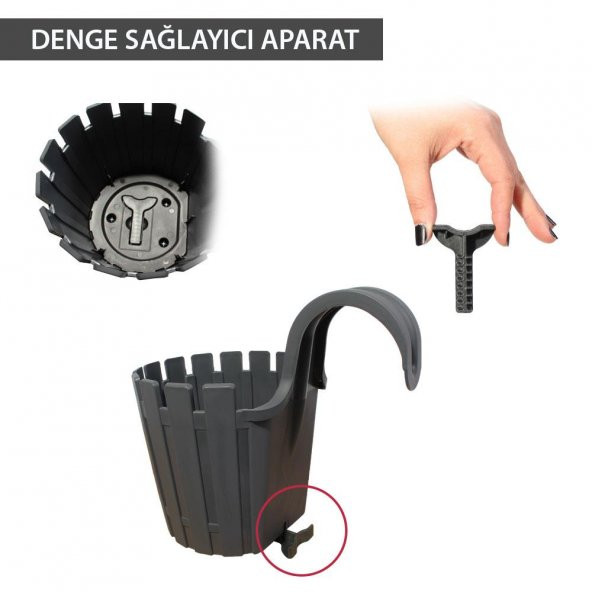 Poliwork Akasya Tekli Kolay Askı Denge Aparatlı Saksı Antrasit - 2