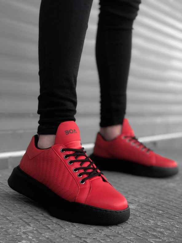 ER0162 Bağcıklı Erkek Model Dikişli Yüksek Taban Kırmızı Spor Ayakkabı