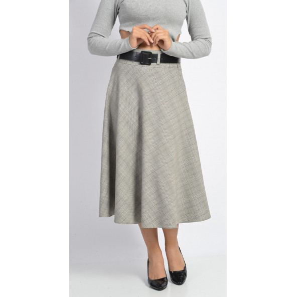 SORALLİNE BAYAN KLOŞ ETEK 75 CM BOYUNDA ASTARLI 780 GRİ EKOSE - 2