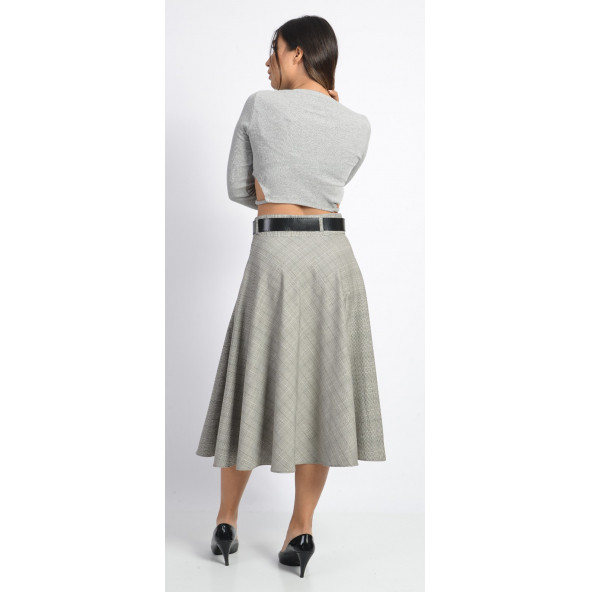 SORALLİNE BAYAN KLOŞ ETEK 75 CM BOYUNDA ASTARLI 780 GRİ EKOSE - 3
