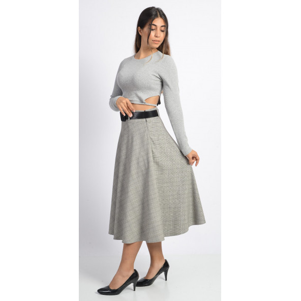 SORALLİNE BAYAN KLOŞ ETEK 75 CM BOYUNDA ASTARLI 780 GRİ EKOSE - 4