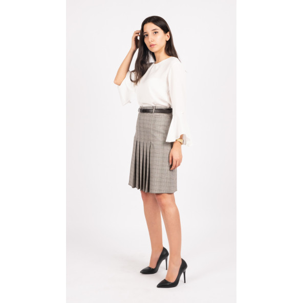 SORALLİNE BAYAN MİNİ ETEK 55 CM BOYUNDA 785 GRİ EKOSE - 2