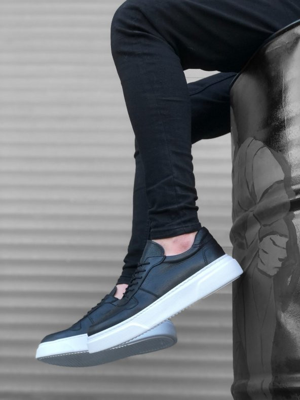 ER0196 İçi Dışı Hakiki Deri Rahat Siyah Beyaz Taban Sneakers Casual Erkek Ayakkabı