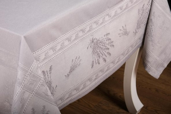 Finezza Demet Lüx Jakar Polycotton Kumaş Gri Masa Örtüsü 160x220 cm - 1060 - 4