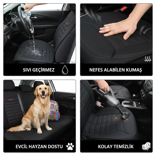 Space Tüm Araçlarla Uyumlu Premium Koltuk Minderi Ön ve Arka koltuklar için 5'li Siyah Renk - Resim 4