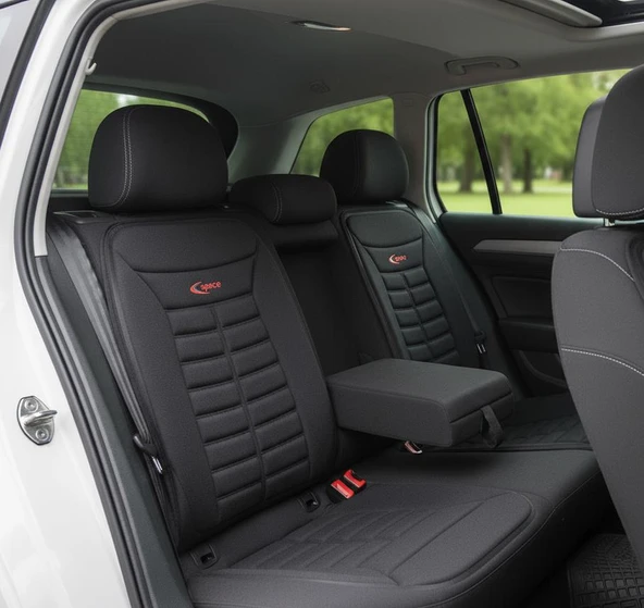 Space Tüm Araçlarla Uyumlu Premium Koltuk Minderi Ön ve Arka koltuklar için 5'li Siyah Renk - Resim 2