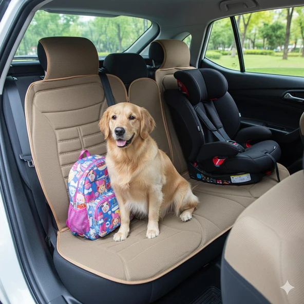 Space Tüm Araçlarla Uyumlu Premium Koltuk Minderi Ön ve Arka koltuklar için 5'li Bej Renk - Resim 4