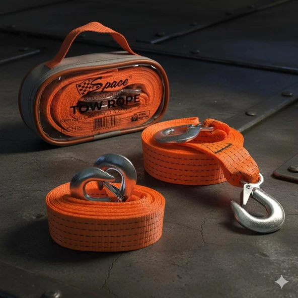 Space 5 Ton Kemerli Çeki Halatı (4 metre) Premium Sağlam Sarı veya Kırmızı renk ürün görseli 1