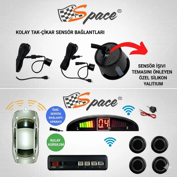 Space Dijital Ekranlı Kablosuz Park Sensörü ürün görseli 1