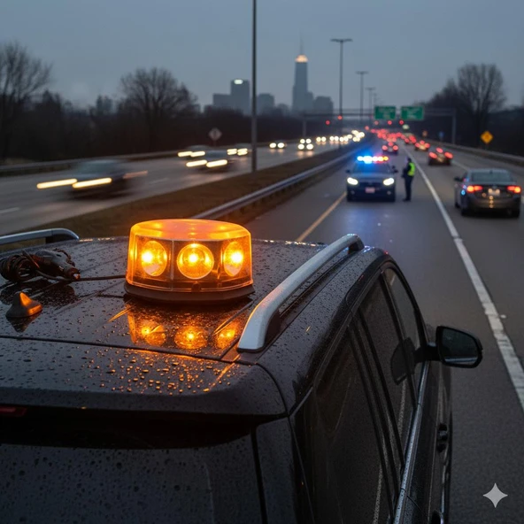 Space 12V Mıknatıslı Yuvarlak Kırmızı Mavi Tepe Lambası (Cree Led) Premium ürün görseli 1