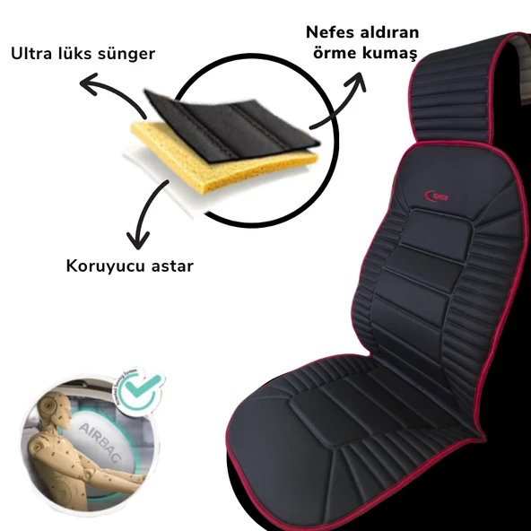 Space Bumerang Minder 2'li Koltuk Kılıfı Set Siyah / KLMNY61-K - Resim 4