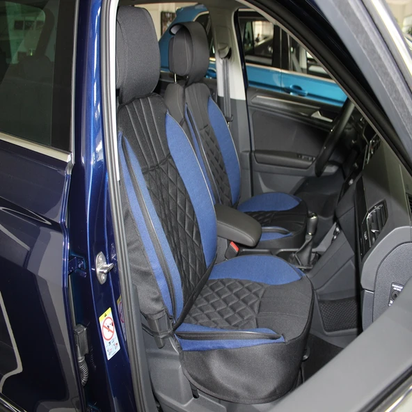 Space Elegance 5'li Set Koltuk Kılıfı Minder Siyah-Mavi / KLMNY544 - Resim 2