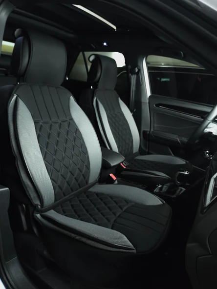 Space Elegance 5'li Koltuk Kılıfı Set Minder Siyah-Gri / KLMNY542 - Resim 3