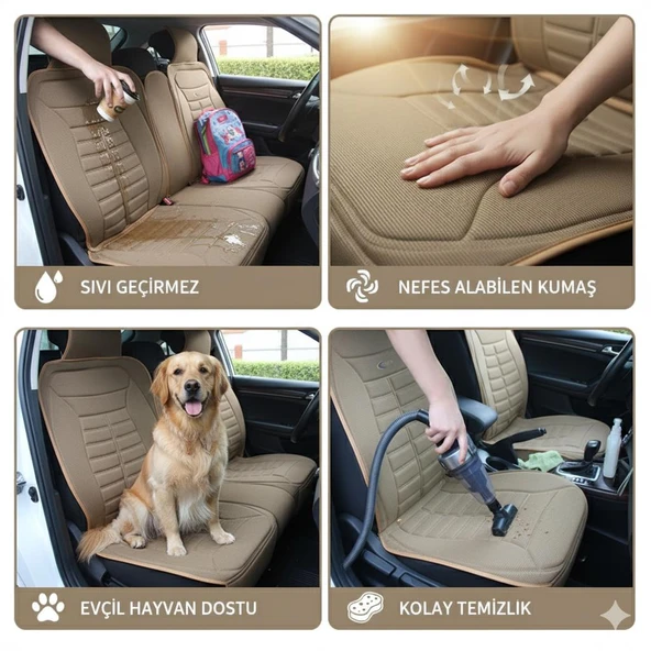 Space Tüm Araçlarla Uyumlu Premium Koltuk Minderi Ön ve Arka koltuklar için 5'li Taba Renk - Resim 4