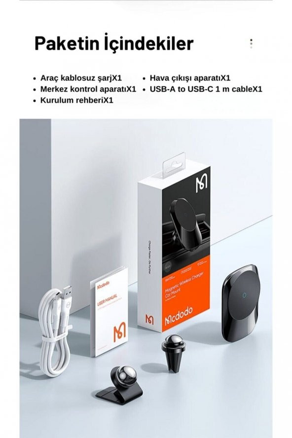 Mcdodo CH-7071 15W Iphone Magsafe Araç Kablosuz Şarj ve Tutucu Siyah - 6