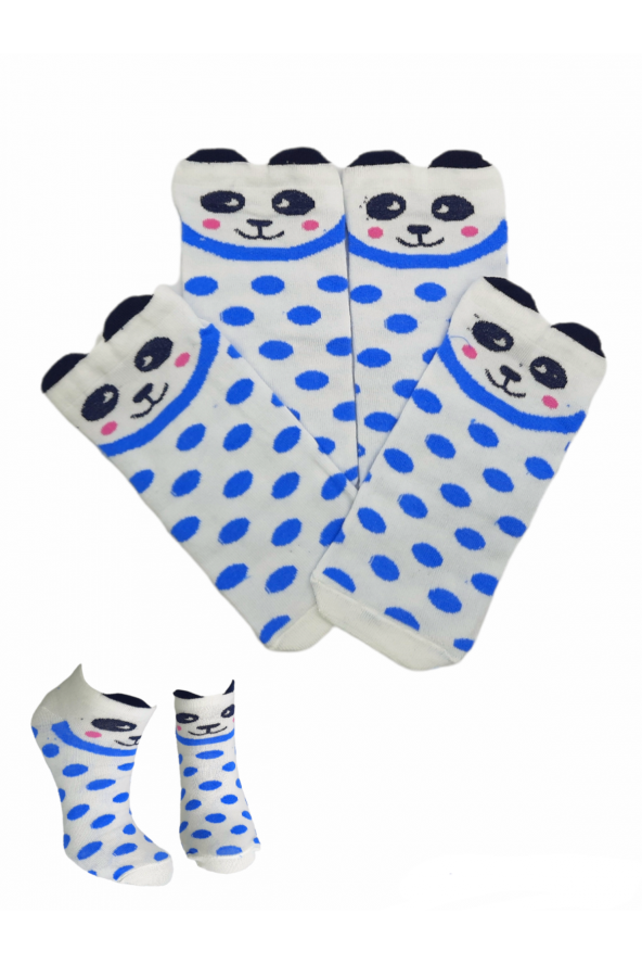 4 Çift Pandalı Bilek Boy Desenli Kadın 36-40 Numara Patik Çorap  BT-0489