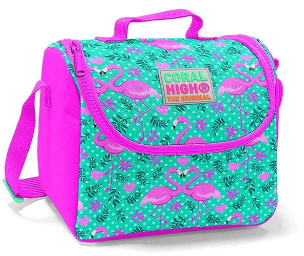 Coral High Yeşil Flamingo Baskılı Kız Çocuk İlkokul Çantası ve Beslenme Seti - Resim 3