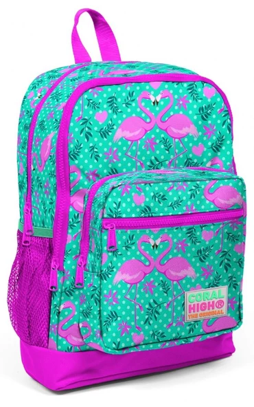 Coral High Yeşil Flamingo Baskılı Kız Çocuk İlkokul Çantası ve Beslenme Seti - Resim 2
