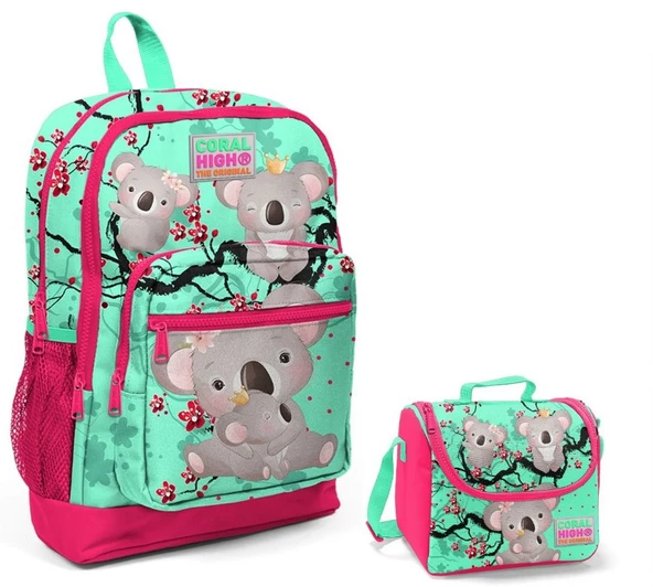 Coral High Yeşil Koala Baskılı Kız Çocuk İlkokul Çantası ve Beslenme Seti