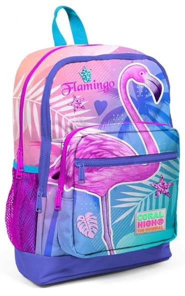 Coral High İlkokul Sırt Çantası ve Kalemlik Seti - Pembe Flamingo Baskılı - Resim 2