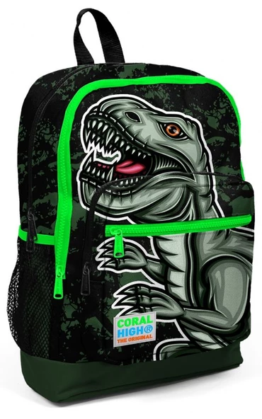 Coral High İlkokul Sırt Çantası ve Kalemlik Seti - Yeşil Dinazor Baskılı - 2