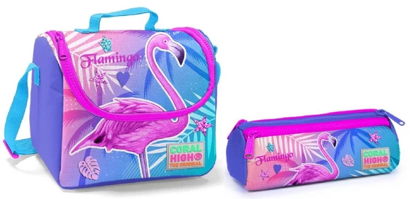 Coral High Pembe Flamingo Kız Çocuk Beslenme Çantası ve Kalemlik Seti - Thermo ürün görseli