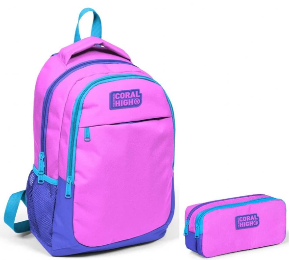 Coral High Pembe Kız Çocuk İlkokul Çantası ve Kalemlik Seti ürün görseli
