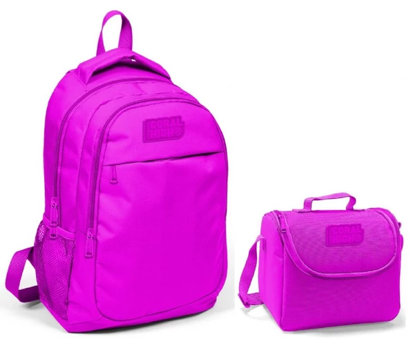 Coral High Kız Çocuk Pembe Okul Sırt Çantası ve Beslenme Çantası ürün görseli