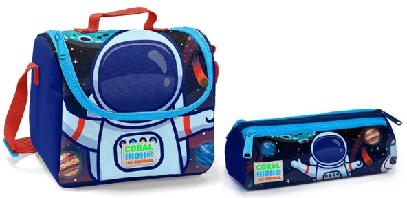 Coral High Astronot Erkek Çocuk Beslenme Çantası ve Kalemlik Seti - Thermo