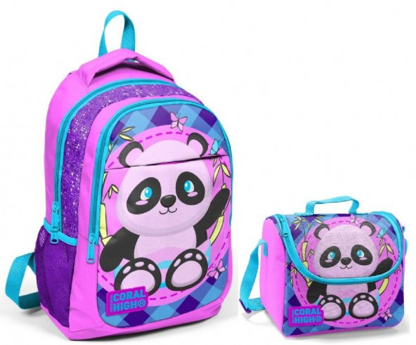 Coral High Kız Çocuk Pembe Panda Okul Sırt Çantası ve Beslenme Çantası