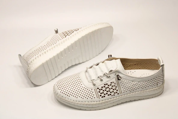 MND HAKİKİ DERİ ORTOPEDİK YUMUŞAK TABAN LASTİK BAĞCIKLI KOLAY GİYİM KADIN GÜNLÜK ÇARIK AYAKKABI - 3