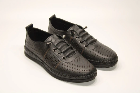 MND HAKİKİ DERİ ORTOPEDİK YUMUŞAK TABAN LASTİK BAĞCIKLI KOLAY GİYİM KADIN GÜNLÜK ÇARIK AYAKKABI - 6