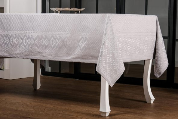 Finezza Ezgi Lüx Jakar Polycotton Kumaş Gri Masa Örtüsü 160x220 cm - 1065 - 6