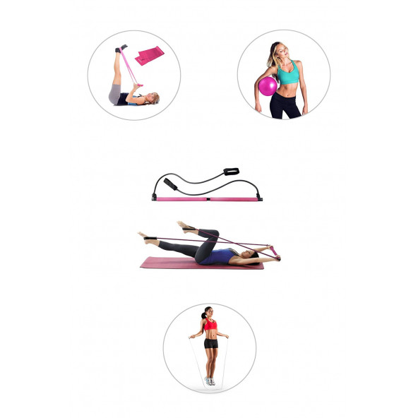 Spor Byfit Portable Studio Pilates Egzersiz Çubuğu + Pilates Denge Topu + Pilates Bandı + Atlama ipi