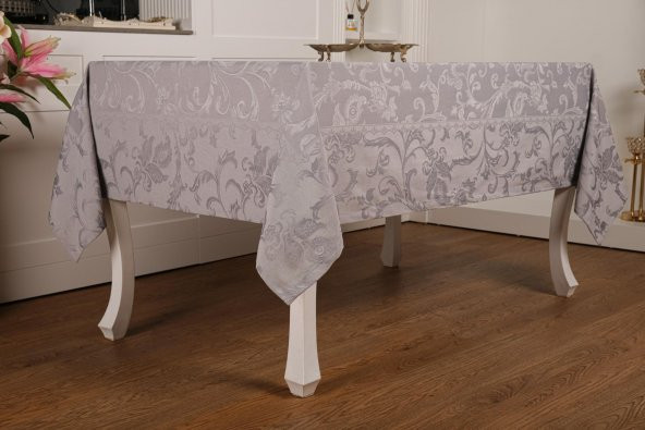 Finezza İpek Lüx Jakar Polycotton Kumaş Gri Masa Örtüsü 160x220 cm - 1072 - 2