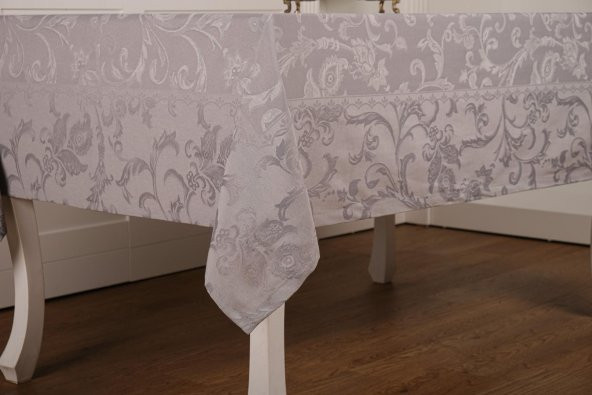 Finezza İpek Lüx Jakar Polycotton Kumaş Gri Masa Örtüsü 160x220 cm - 1072 - 3