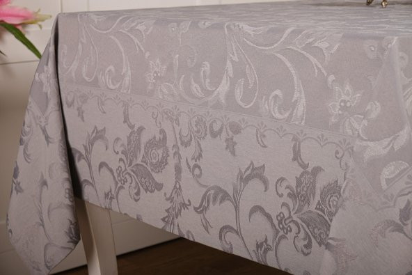 Finezza İpek Lüx Jakar Polycotton Kumaş Gri Masa Örtüsü 160x220 cm - 1072 - 4