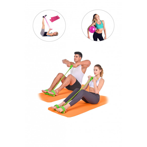 Spor Byfit Kol, Karın ve Kalça Sıkılaştırıcı Egzersiz Aleti + Pilates Denge Topu + Pilates Bandı