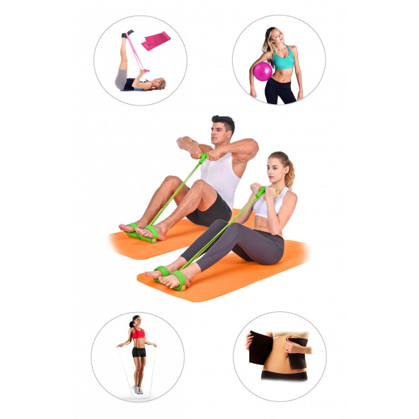 Spor Byfit Kol, Karın ve Kalça Sıkılaştırıcı Alet + Denge Topu + Pilates Bandı + Atlama ipi + Termal Kemer