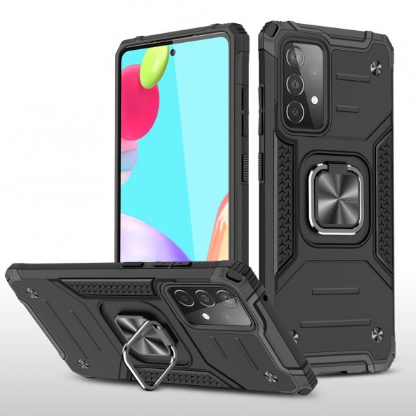 Samsung Galaxy A32 Kılıf Zegna Yüzüklü Standlı Zırhlı Silikon Kapak