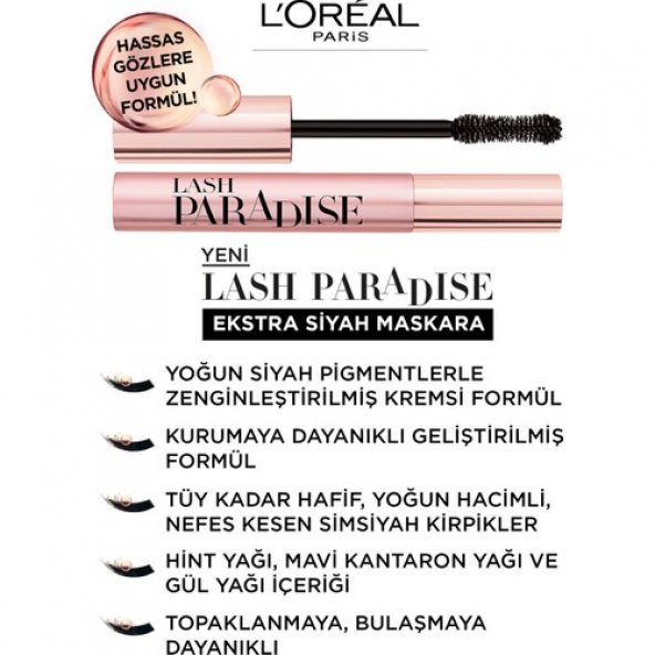 Loreal Paris Lash Paradise Intense Black Ekstra Siyah Maskara - 6