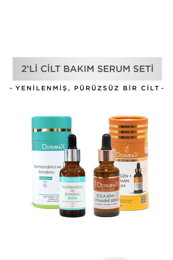 Derminix Nemlendirici Peeling ve Kolajen C Vitamini 2 Adet Cilt Bakım Serumu