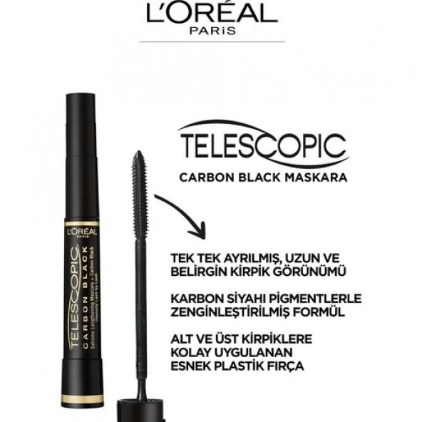 LOréal Paris Telescopic Carbon Black Maskara - Siyah - Resim 4